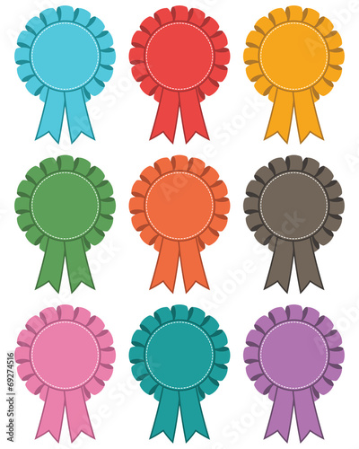 Ribbon rosette multi colored clipart decorations vector set with copy space isolated on white