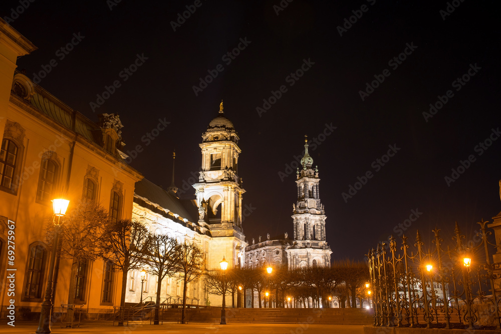 Naklejka premium Scena nocna w Dreźnie, Niemcy