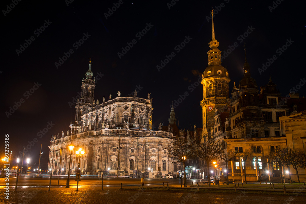 Cathedral of the Holy Trinity and Dresden castle at night