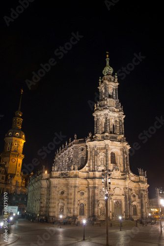 Night scene in Dresden, Germany.  Cathedral of the Holy Trinity © lexan