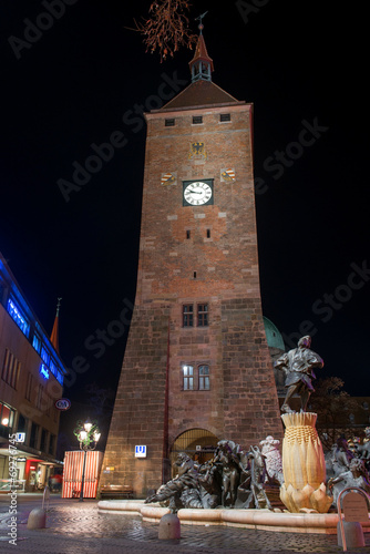 The White Tower at the Ludwigsplatz at night in Nuremberg photo