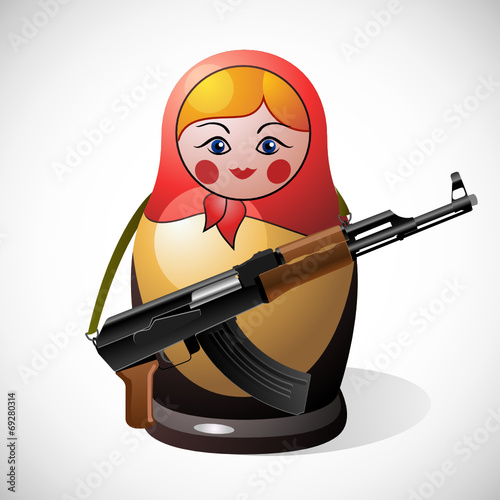 Russian nesting doll with automatic weapons