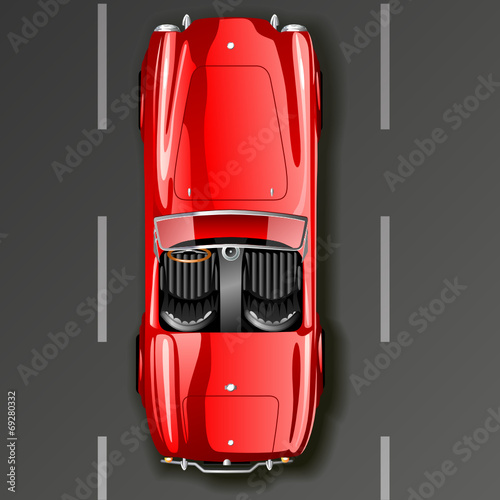 vintage red cabriolet car. Top view