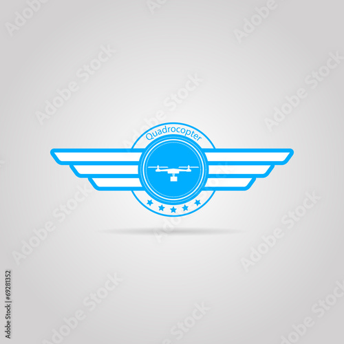 Blue vector sign of quadrocopter with wings