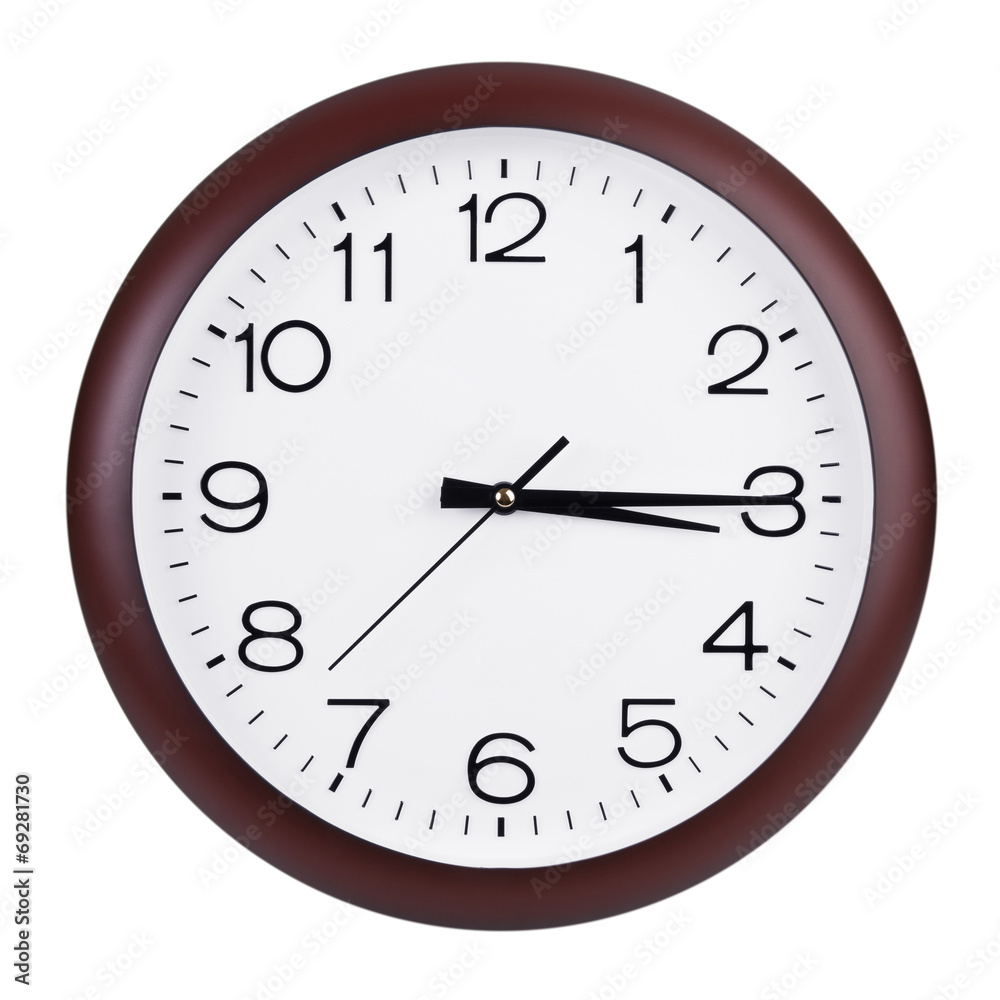 Clock shows fifteen minutes of the fourth Clock shows fifteen minutes of the fourth