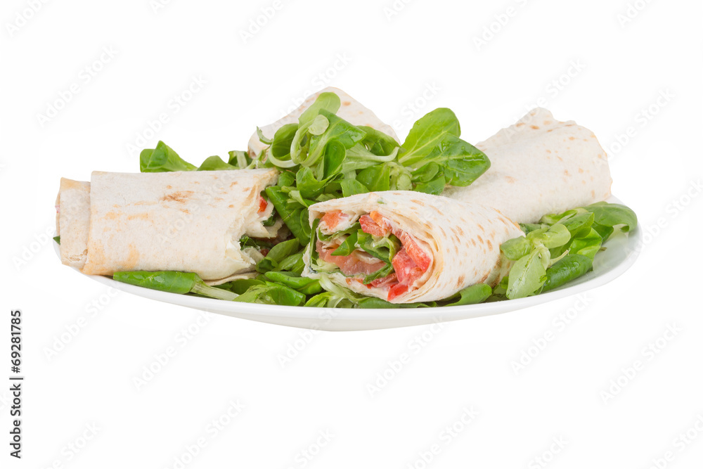pita bread with salmon on a plate pita bread with salmon on a plate