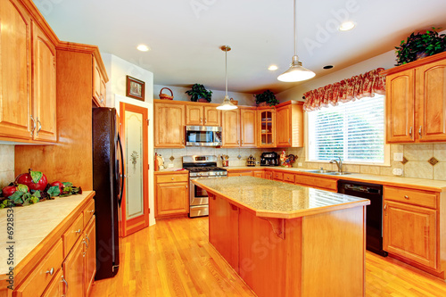 Kitchen room interior with island in luxury house