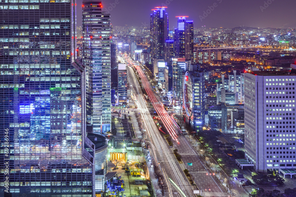 Naklejka premium Seoul, South Korea Cityscape at Night