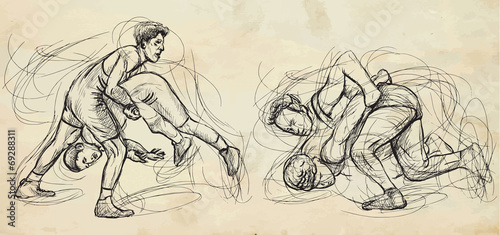 Greco-Roman Wrestling. An hand drawn vector illustration.
