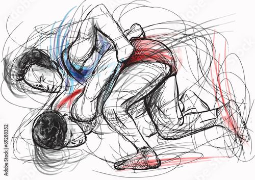 Greco-Roman Wrestling. An hand drawn vector illustration.