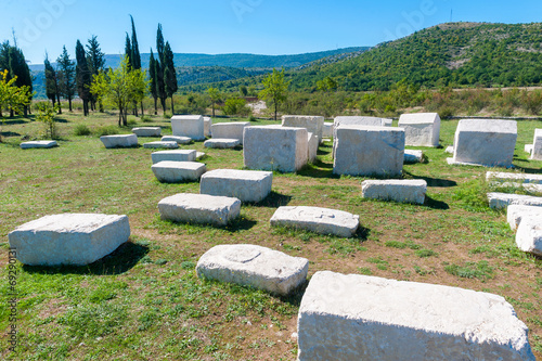 Many monumental medieval tombstones lie scattered in Stolac