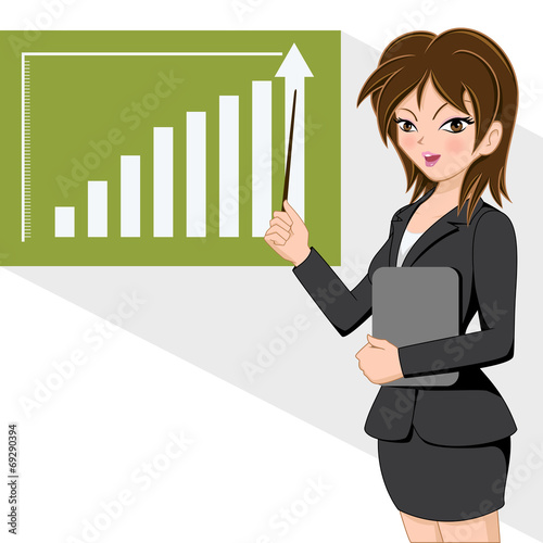 Business Woman points to chart.