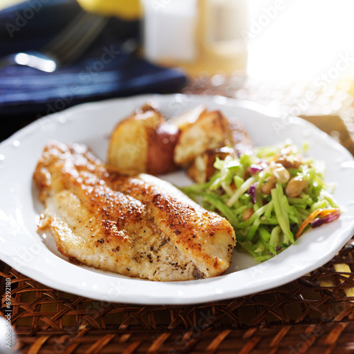 pan fried tilapia with asian slaw and roasted potatoes