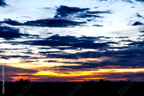 Background of cloudy sky in spectacular sunsets in the evening.
