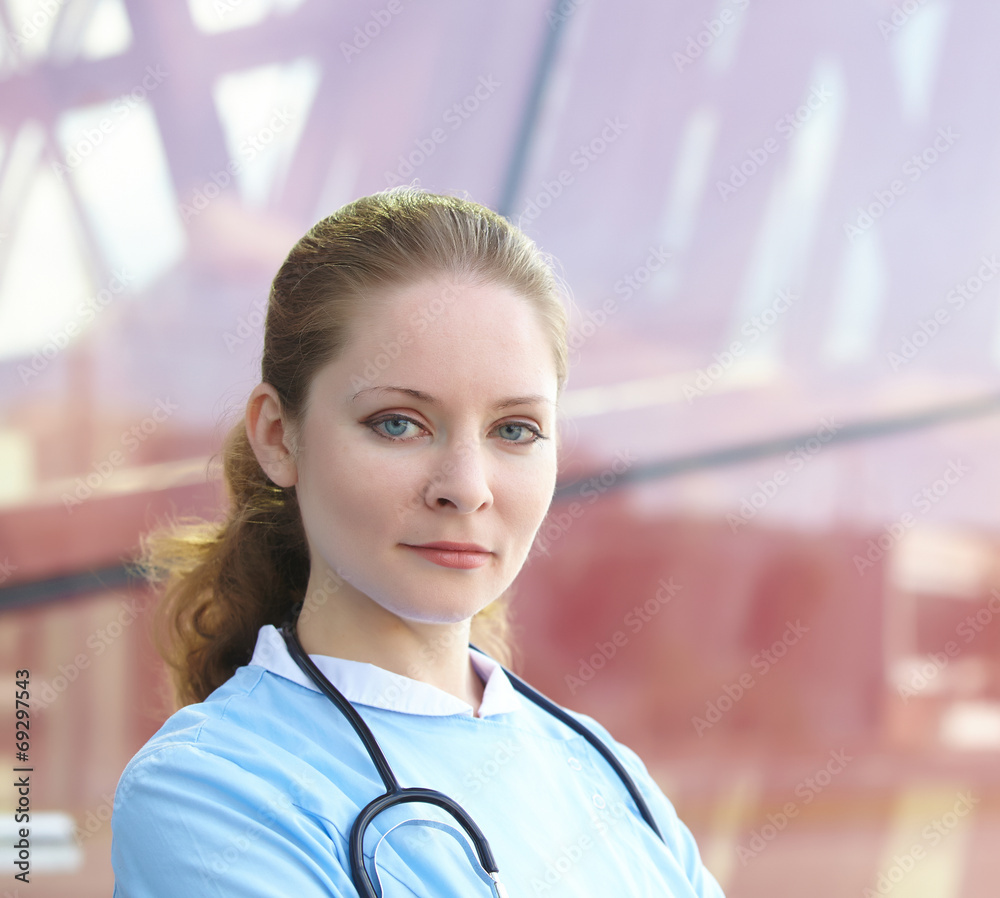 Fototapeta premium woman doctor with stethoscope