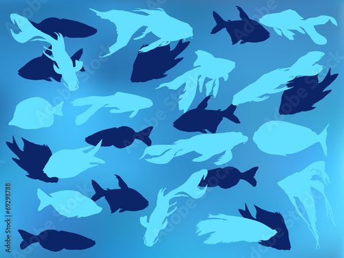 background from blue fishes illustration