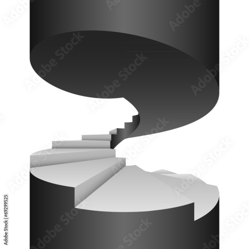 black and white spiral stairway isolated design concept