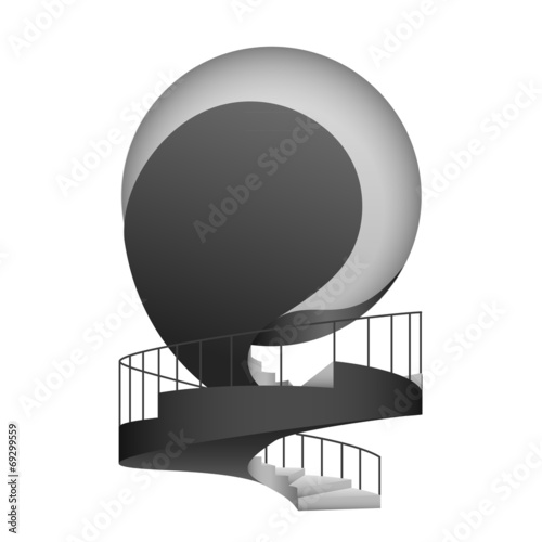 black and white circular stairway with handrail design
