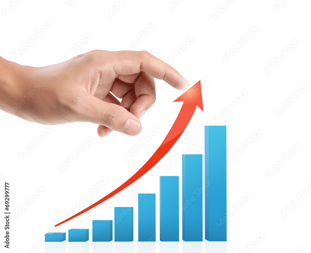 Business man pushing the graph Business man pushing the graph