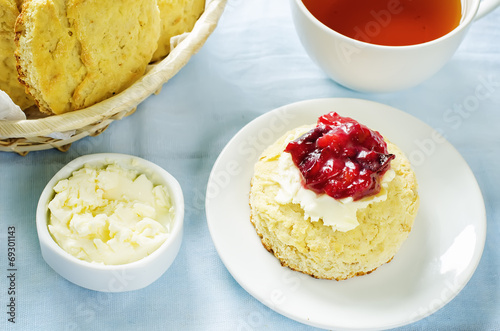 oat scones with cream cheese and caramelised plums