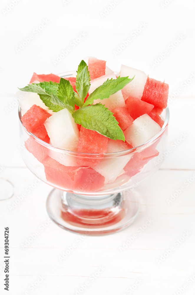Dessert with watermelon and melon slices