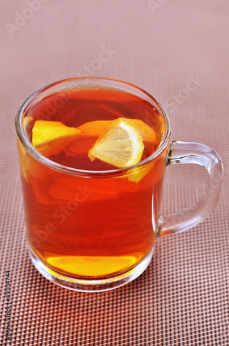 Cup of black tea with lemon