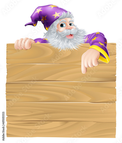 Cartoon sign and wizard