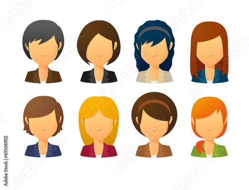 Faceless female avatars wearing suit  with various hair styles