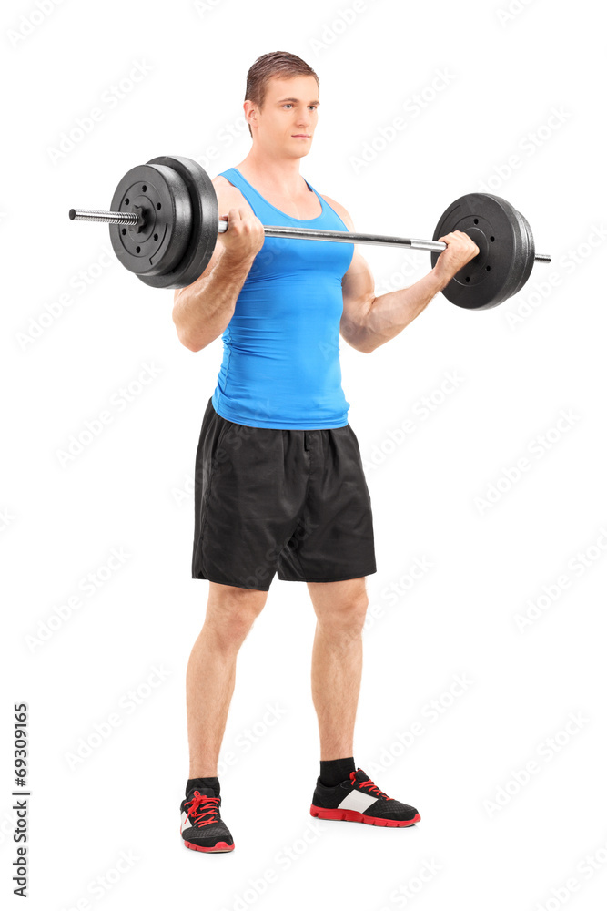 Muscular bodybuilder lifting a barbell Muscular bodybuilder lifting a barbell
