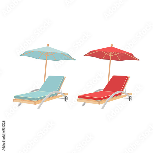 Beach chaise lounge with umbrella. Fototapeta