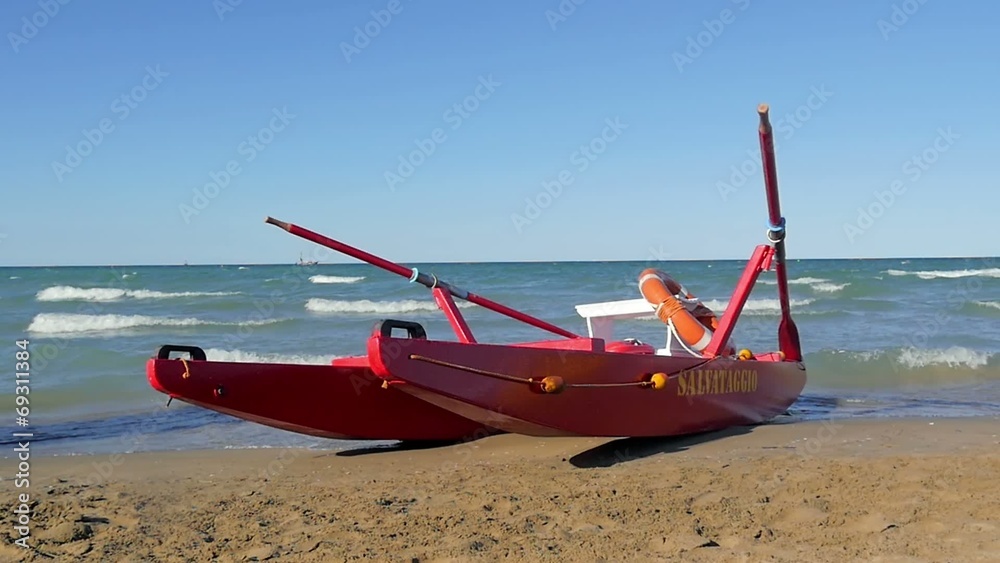 typical red rescue boat, Rimini, Italy, slow motion typical red rescue boat, Rimini, Italy, slow motion