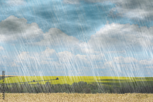 rain storm in cloudy weather on landscape nature backgrounds