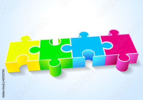 four puzzle yellow green blue red lie on a white background