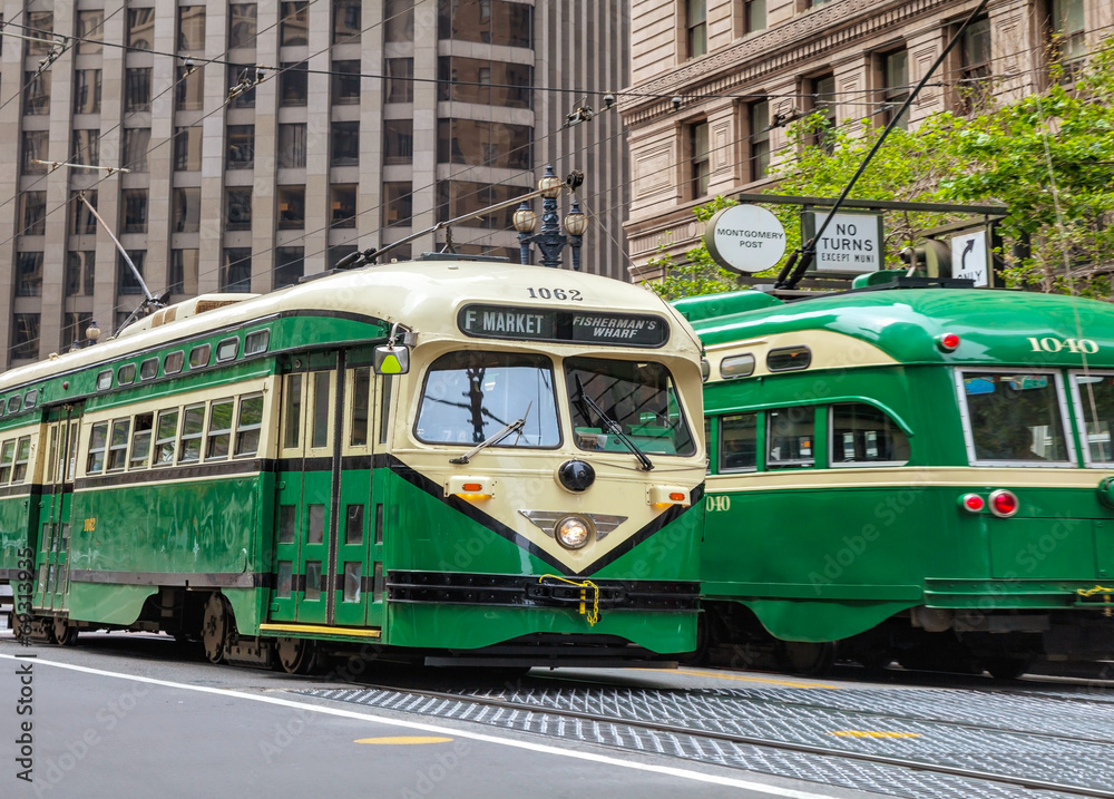 Street of San Francisco with an old fashioned trams