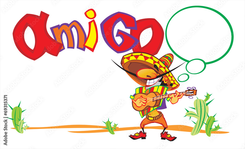 Fototapeta premium Amigo. Mexican song. Mexican singing on the background of cacti