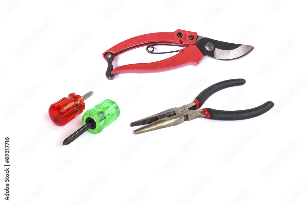 collection of tools on white background collection of tools on white background
