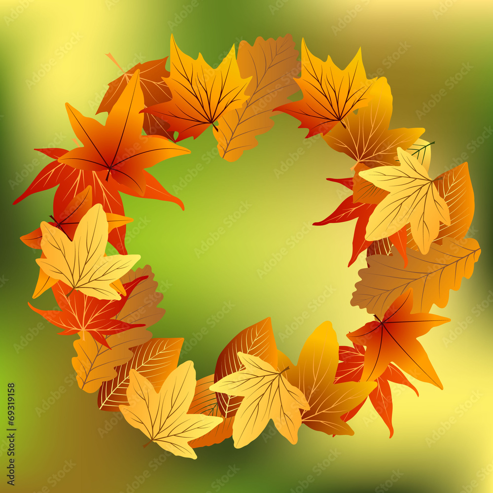 Obraz premium осенние листья на зеленом фоне