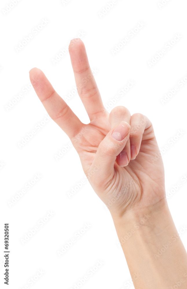 Hand with two fingers up in the peace or victory symbol. Also th Hand with two fingers up in the peace or victory symbol. Also th
