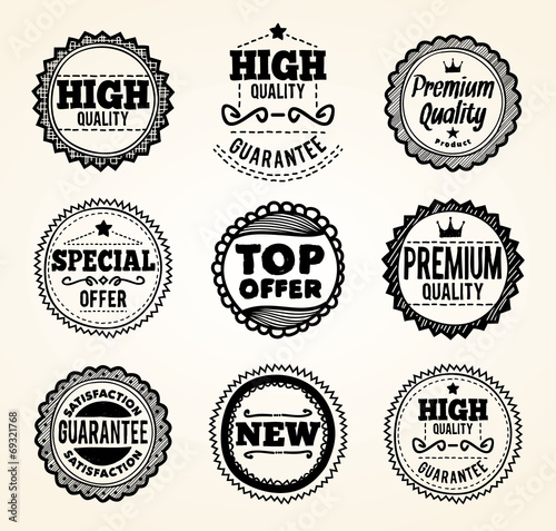 Hand drawn product promotion badges. EPS8.