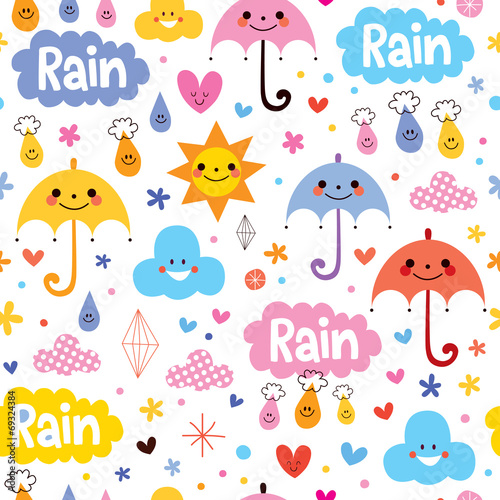 cute umbrellas rain sky seamless pattern