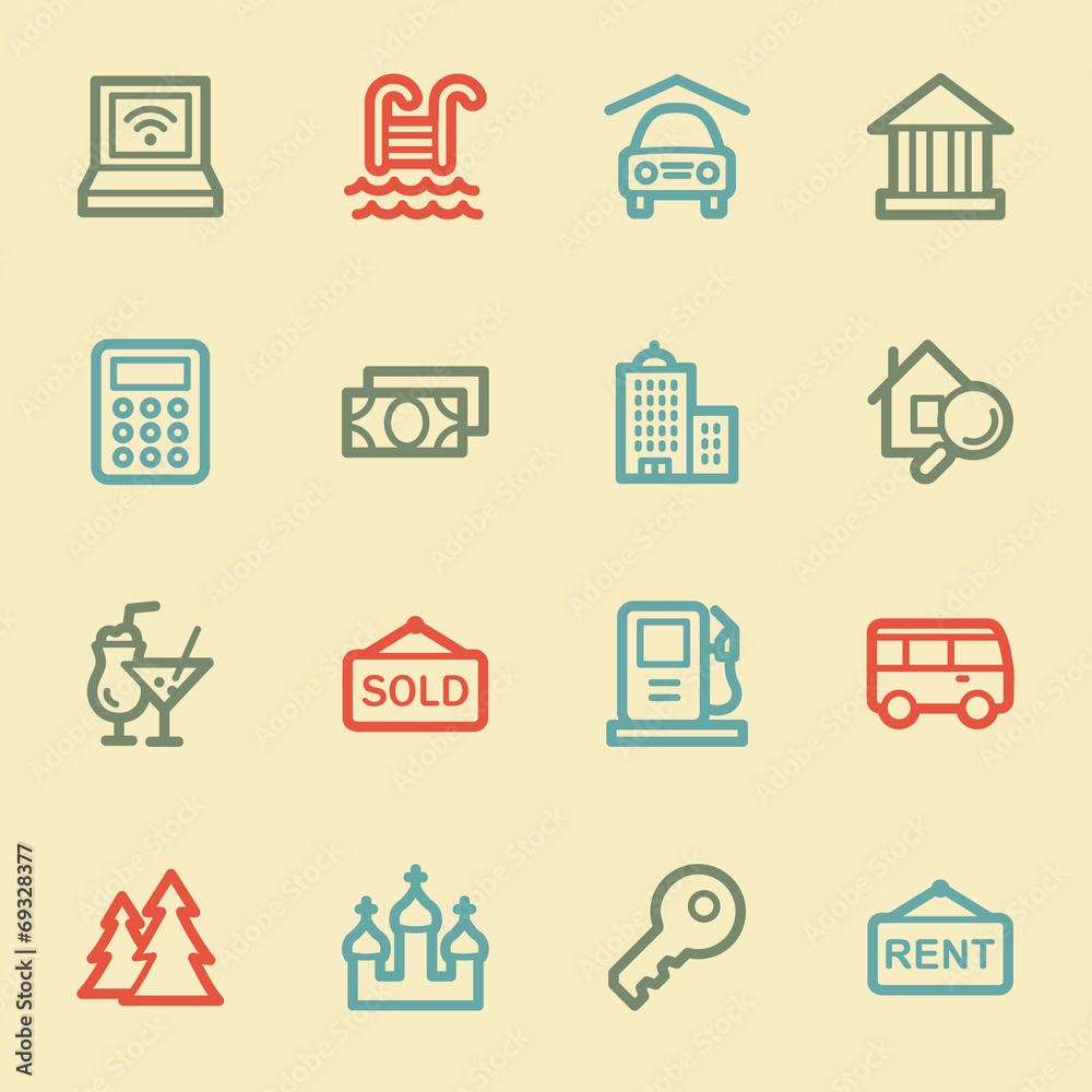 Travel web icon set 4, retro color Travel web icon set 4, retro color