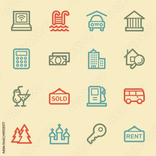 Travel web icon set 4, retro color