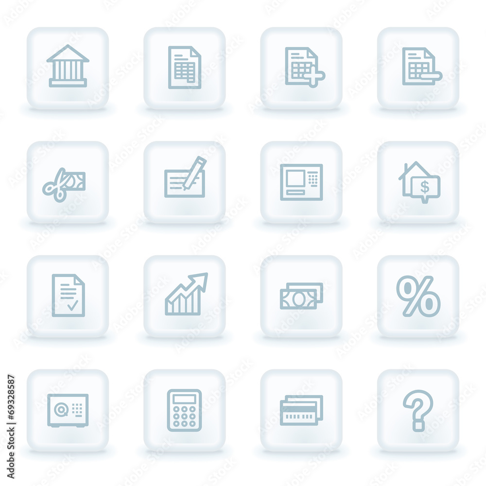 Banking web icons, white square buttons