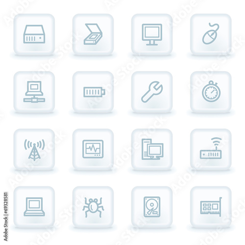 Computer components web icon set 2, white square buttons