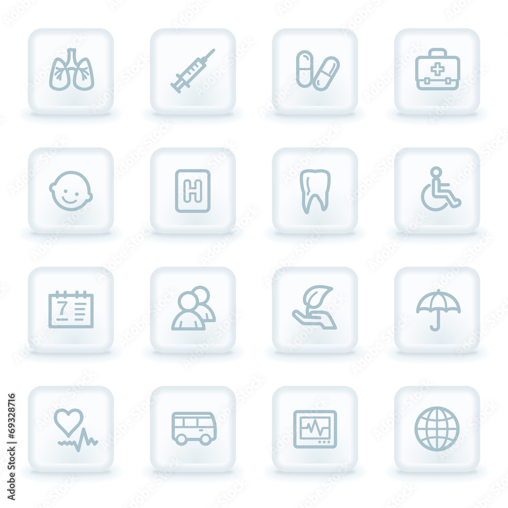 Medicine web icon set 1, white square buttons Medicine web icon set 1, white square buttons