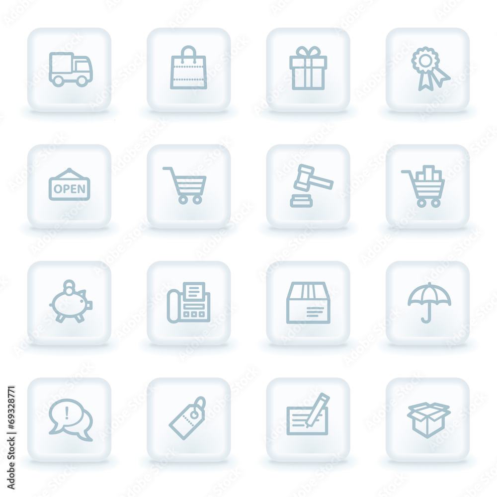Shopping web icons, white square buttons Shopping web icons, white square buttons