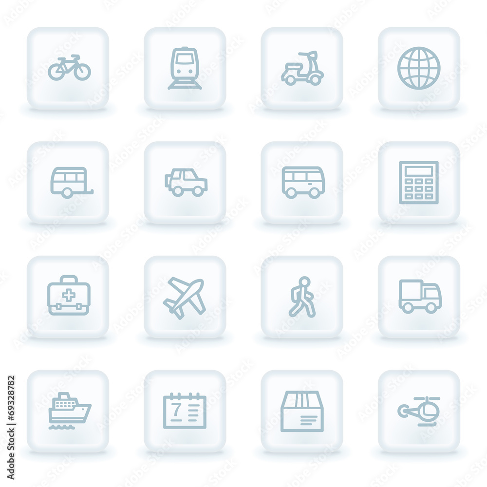 Transport web icons, white square buttons Transport web icons, white square buttons