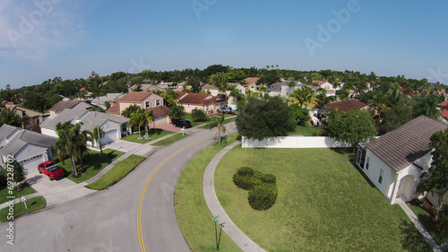 Suburban homes aerial view photo
