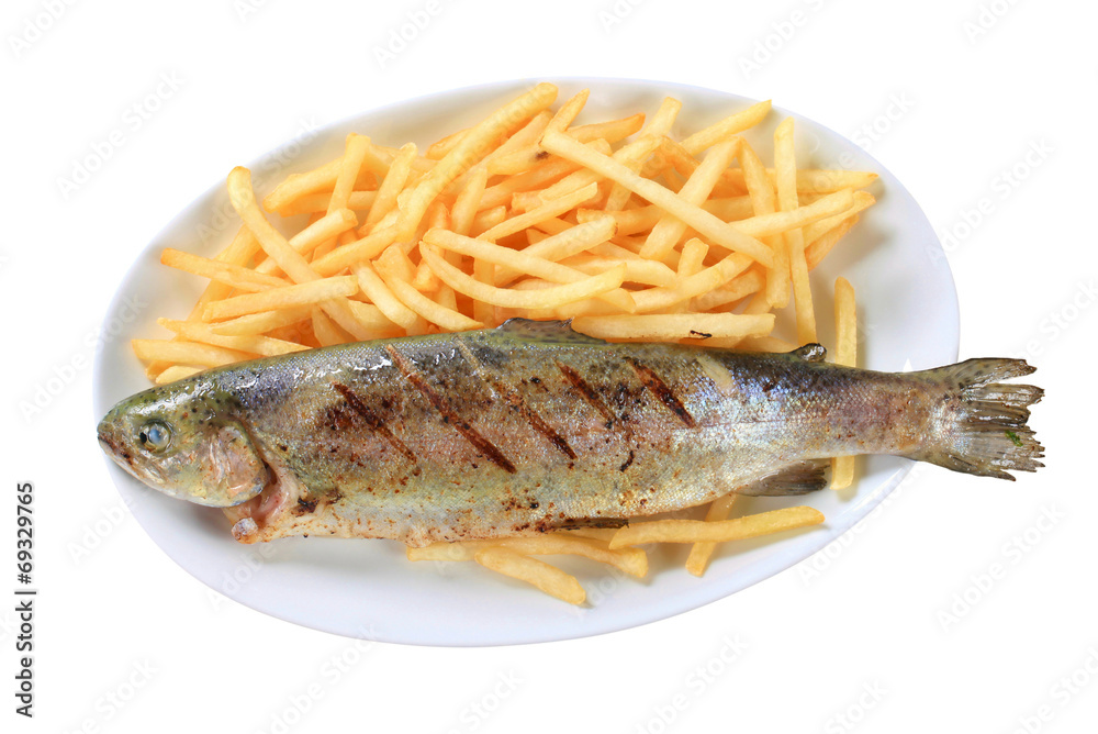 Grilled trout with French fries Grilled trout with French fries