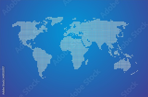Dotted Map of the World white dots with blue background fill